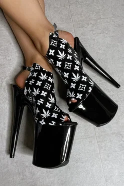 Hella Heels Branded Shield 8inch Stilettos - Black/Black Shoes