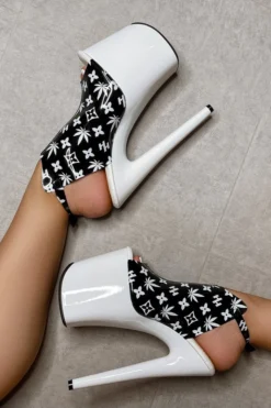 Hella Heels Branded Shield 8inch Stilettos - Black/White Shoes