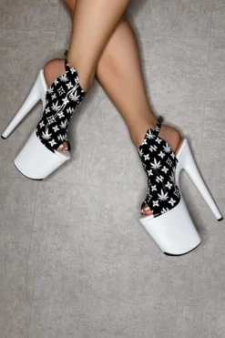 Hella Heels Branded Shield 8inch Stilettos - Black/White Shoes