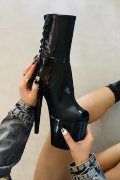 Hella Heels EmpireKicks Corset 8inch Boots - Black Shoes