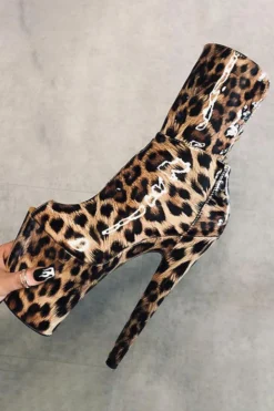 Hella Heels EmpireKicks Corset 8inch Boots - Leopard