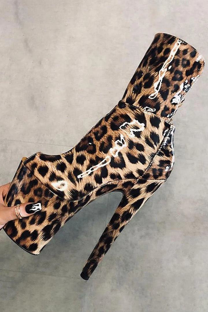 Hella Heels EmpireKicks Corset 8inch Boots - Leopard