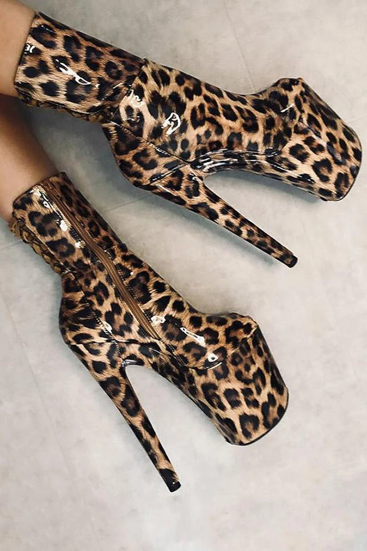 Hella Heels EmpireKicks Corset 8inch Boots - Leopard