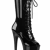 Pleaser USA Flamingo-1051 8inch Peep Toe Pleaser Boots - Patent Black