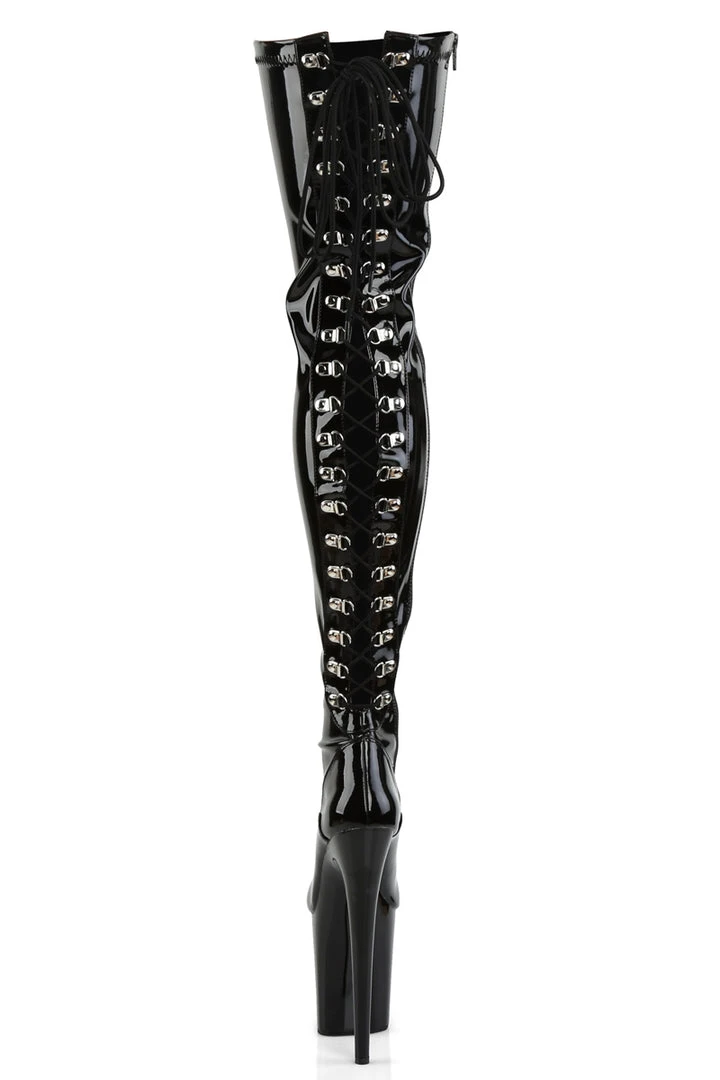 Pleaser USA Flamingo-3063 8inch Thigh High Pleaser Boots - Patent Black Shoes