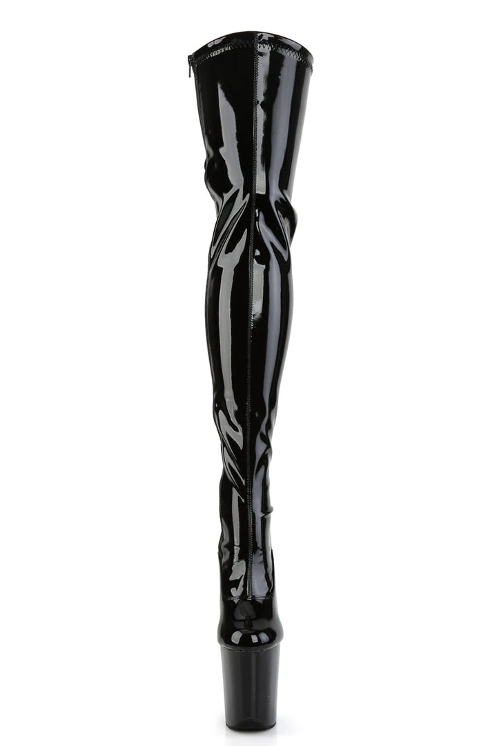 Pleaser USA Flamingo-3063 8inch Thigh High Pleaser Boots - Patent Black Shoes
