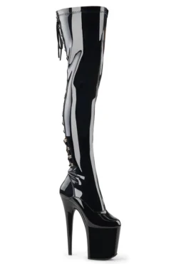Pleaser USA Flamingo-3063 8inch Thigh High Pleaser Boots - Patent Black Shoes