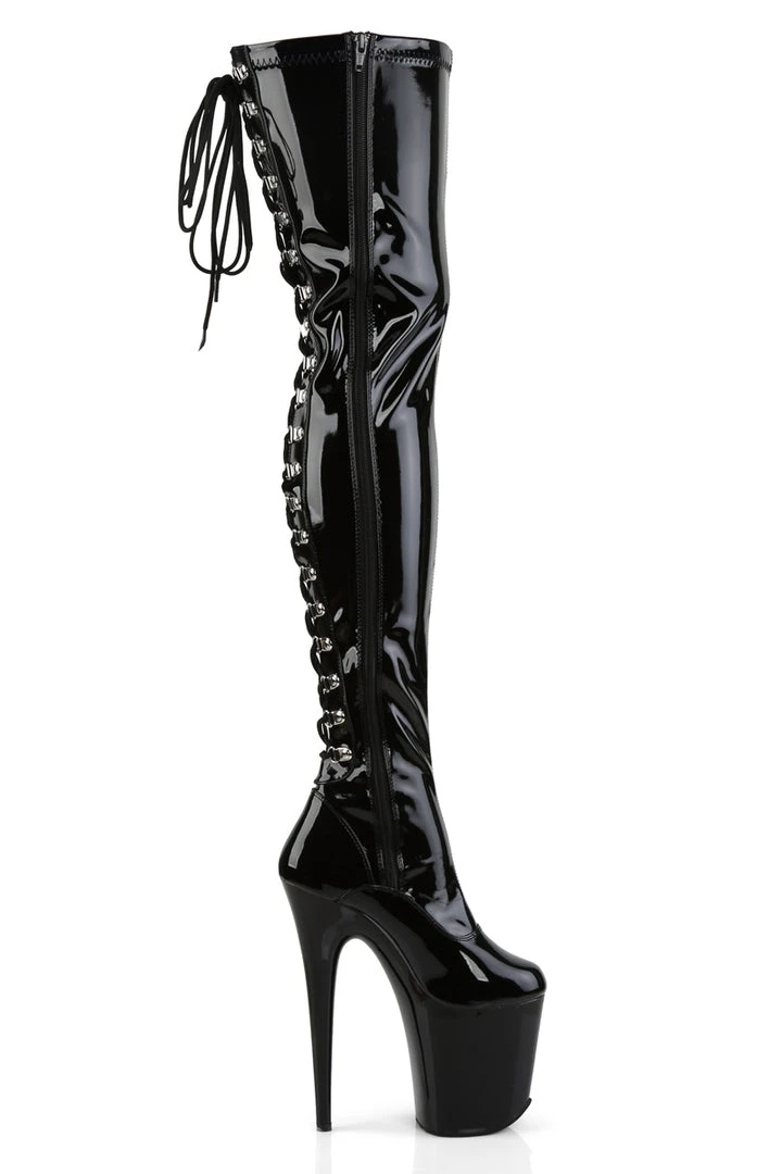 Pleaser USA Flamingo-3063 8inch Thigh High Pleaser Boots - Patent Black Shoes