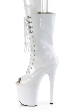 Pleaser USA Flamingo-1051 8inch Peep Toe Pleaser Boots - Patent White Shoes
