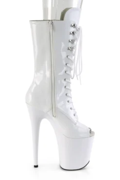 Pleaser USA Flamingo-1051 8inch Peep Toe Pleaser Boots - Patent White Shoes
