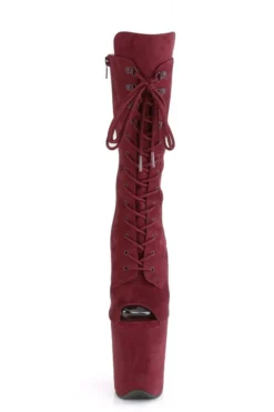 Pleaser USA Flamingo-1051FS Faux Suede 8inch Peep Toe Pleaser Boots - Burgundy Shoes
