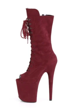 Pleaser USA Flamingo-1051FS Faux Suede 8inch Peep Toe Pleaser Boots - Burgundy Shoes