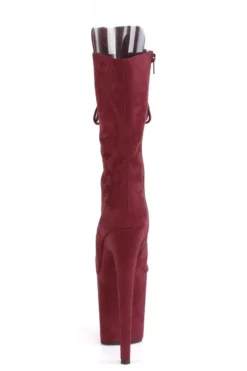 Pleaser USA Flamingo-1051FS Faux Suede 8inch Peep Toe Pleaser Boots - Burgundy Shoes