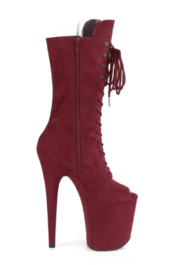 Pleaser USA Flamingo-1051FS Faux Suede 8inch Peep Toe Pleaser Boots - Burgundy Shoes