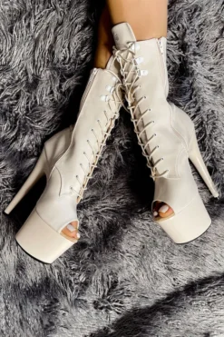 Hella Heels LipKit Open Toe 7inch Boots - No Angel Shoes