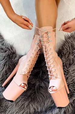 Hella Heels LipKit Open Toe 8inch Boots - Dream On Shoes