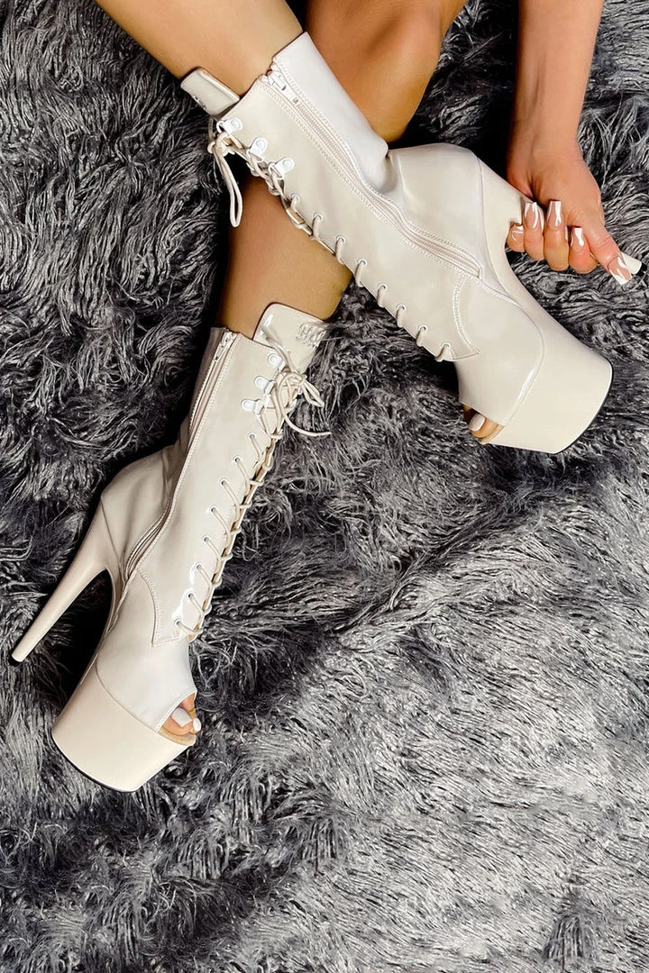 Hella Heels LipKit Open Toe 7inch Boots - No Angel Shoes