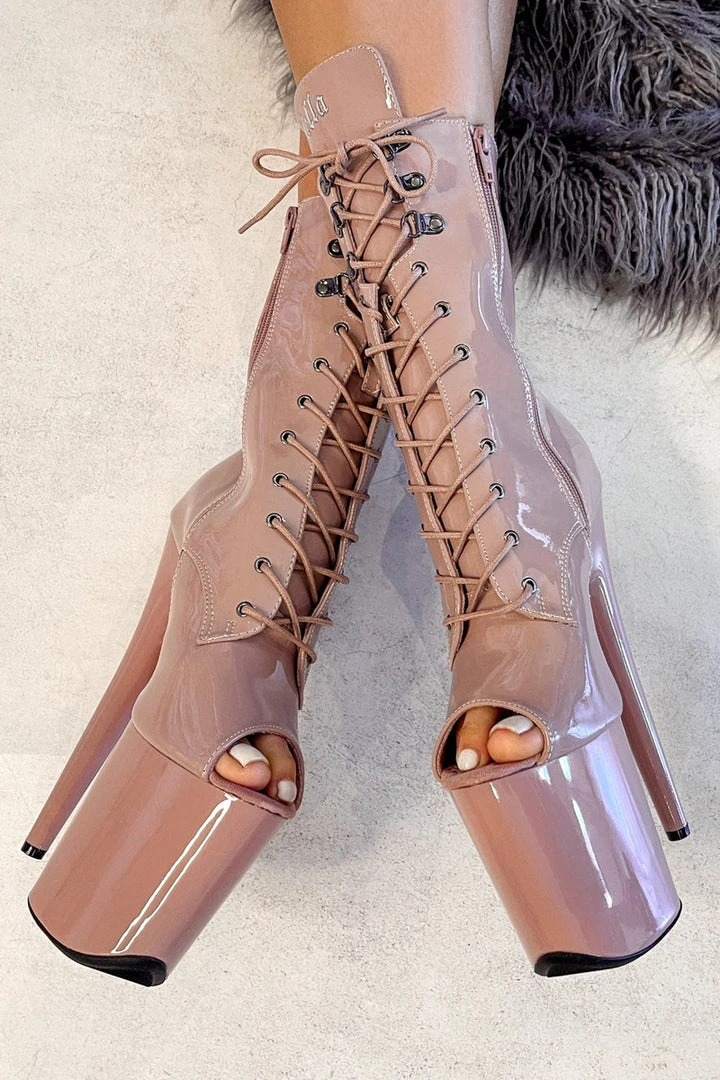 Hella Heels LipKit Open Toe 8inch Boots - Boujee Shoes