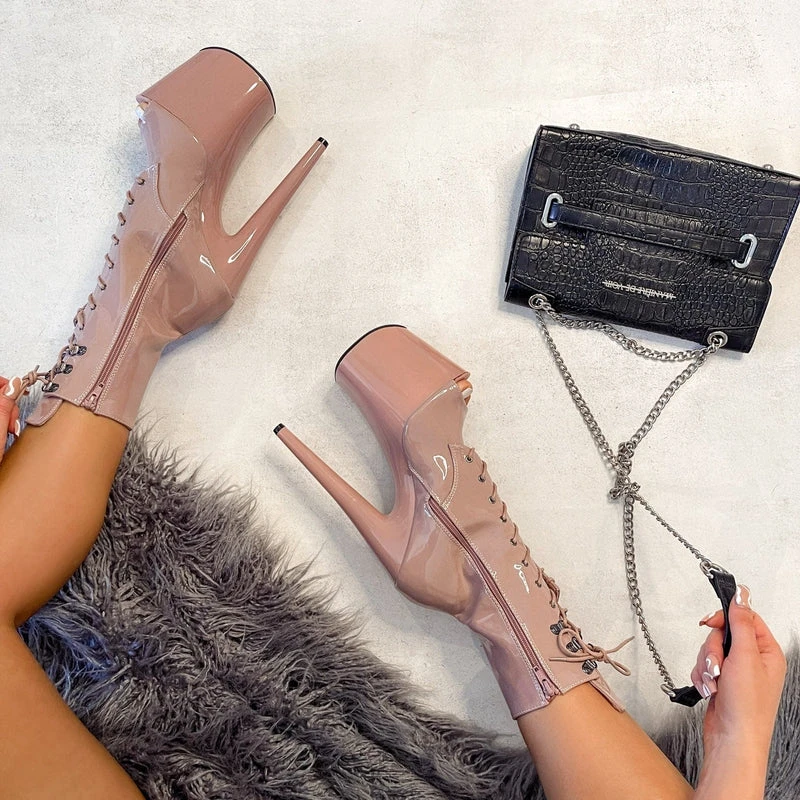 Hella Heels LipKit Open Toe 8inch Boots - Boujee Shoes