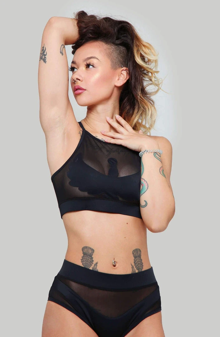 All Pole Wear Creatures Of XIX I S I S Halter Top - Black With Black Mesh