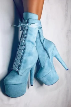 Shoes Hella Heels High BabyDoll 7inch Boots - Baby Blue