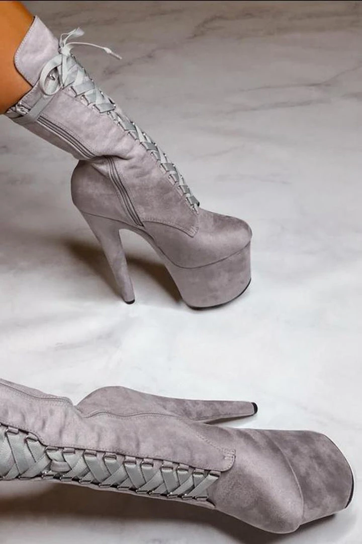 Shoes Hella Heels High BabyDoll 7inch Boots - Light Grey