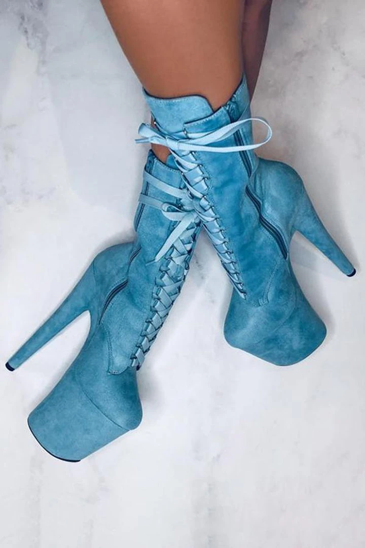 Shoes Hella Heels High BabyDoll 8inch Boots - Baby Blue