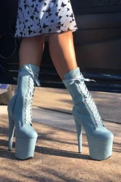 Shoes Hella Heels High BabyDoll 8inch Boots - Baby Blue