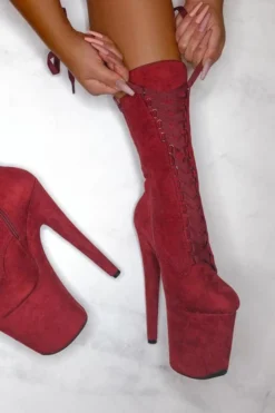 Hella Heels High BabyDoll 8inch Boots - Dark Red