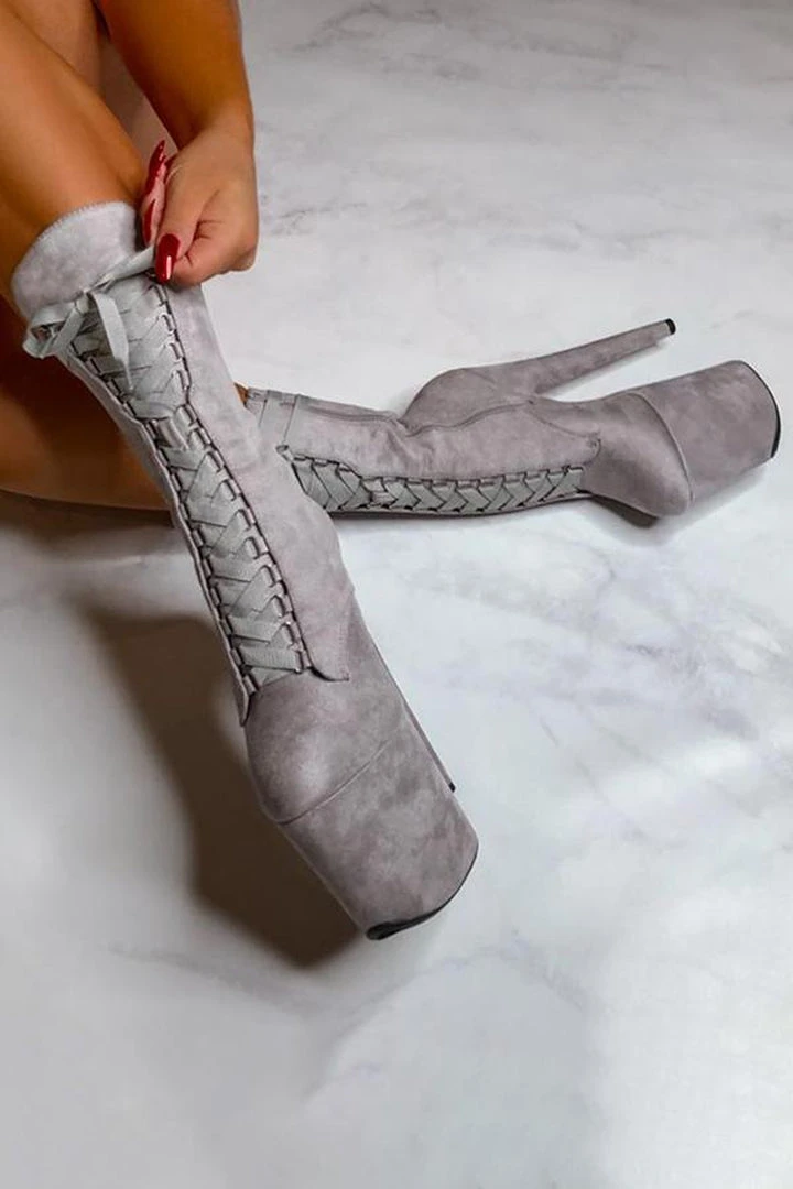Shoes Hella Heels High BabyDoll 8inch Boots - Light Grey