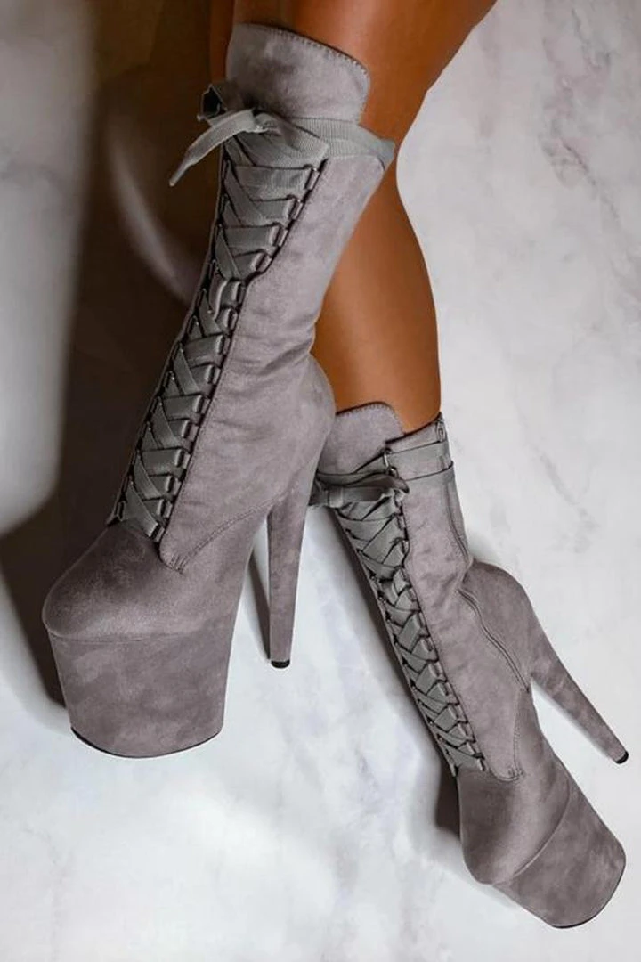 Shoes Hella Heels High BabyDoll 8inch Boots - Light Grey