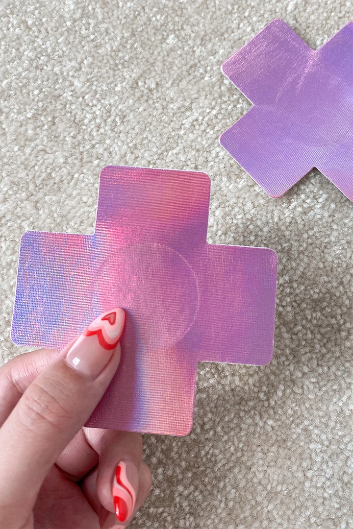 Naughty Thoughts Cross Pasties (5 Pairs) - Holographic Pink