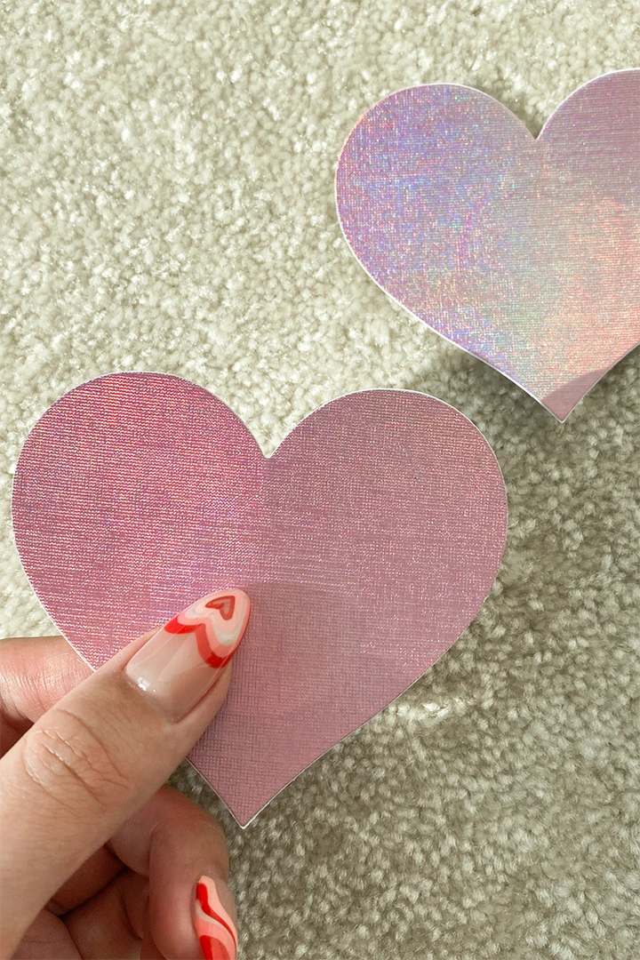 Naughty Thoughts Heart Pasties (5 Pairs) - Holographic Pink