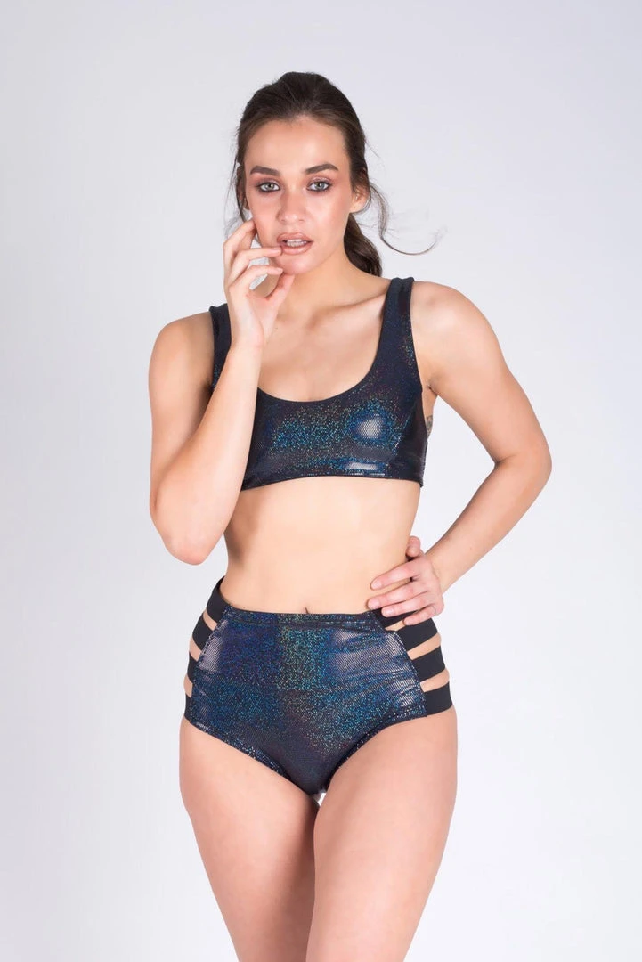 All Pole Wear Paradise Chick Action Top - Black Sparkle