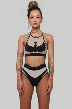 Creatures Of XIX I S I S High Waisted Bottoms - Black With Sand Mesh