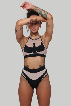 Creatures Of XIX I S I S High Waisted Bottoms - Black With Sand Mesh