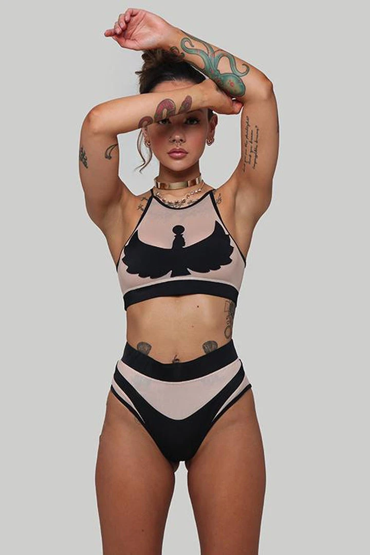 Creatures Of XIX I S I S High Waisted Bottoms - Black With Sand Mesh