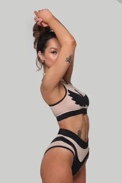 Creatures Of XIX I S I S High Waisted Bottoms - Black With Sand Mesh