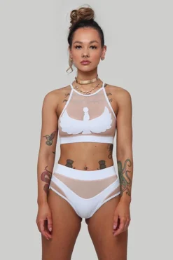 Creatures Of XIX I S I S Halter Top - White With Sand Mesh All Pole Wear