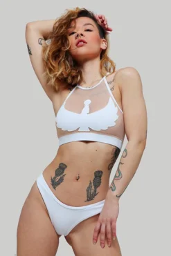 Creatures Of XIX I S I S Halter Top - White With Sand Mesh All Pole Wear
