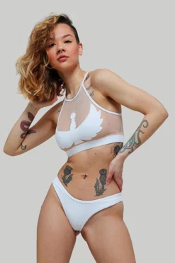 Creatures Of XIX I S I S Halter Top - White With Sand Mesh All Pole Wear