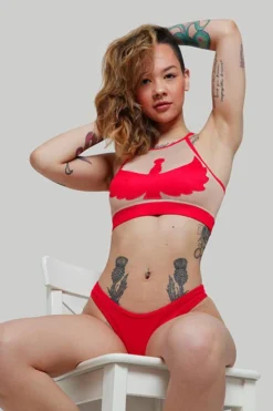 Creatures Of XIX I S I S Halter Top - Red With Sand Mesh All Pole Wear