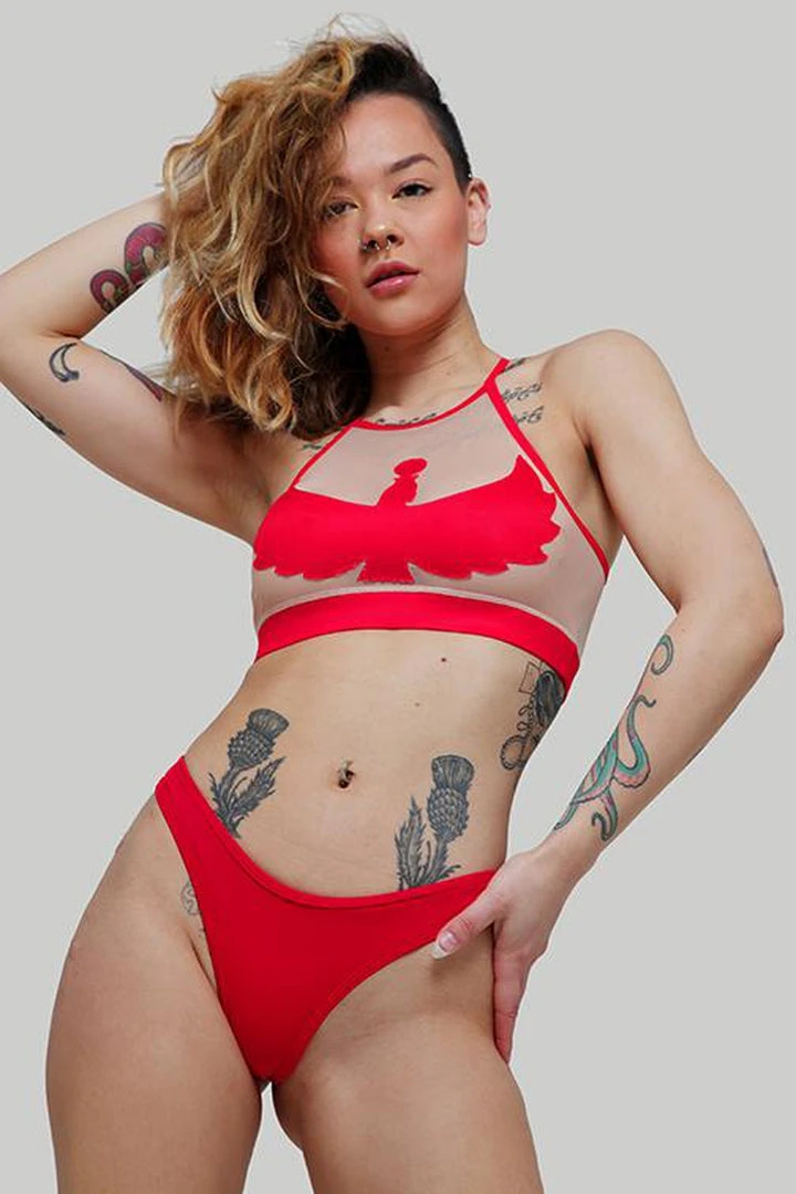 Creatures Of XIX I S I S Halter Top - Red With Sand Mesh All Pole Wear