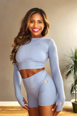 Olra Activewear Long Sleeve Crop Top - Sky Grey