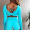 All Pole Wear Olra Activewear Long Sleeve Crop Top - Ocean