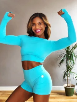 All Pole Wear Olra Activewear Long Sleeve Crop Top - Ocean