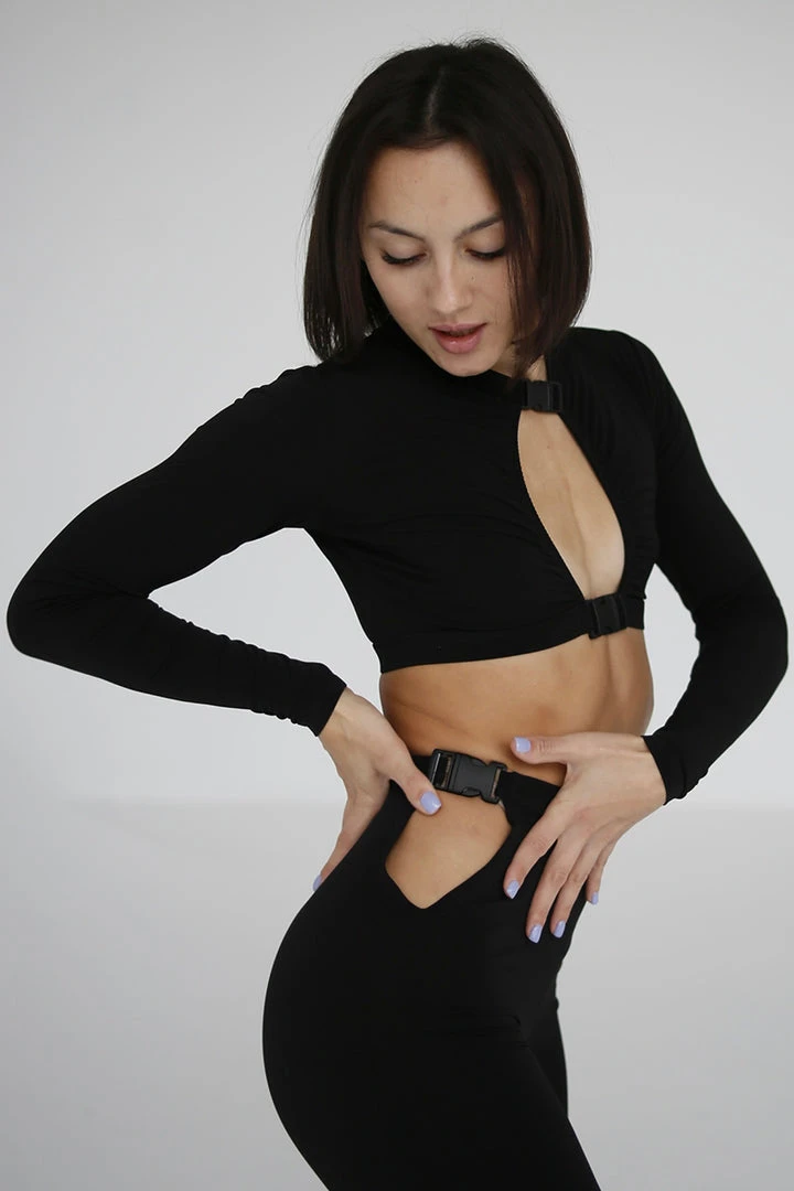 Exo Wear Cut Out Buckle Pants - Black