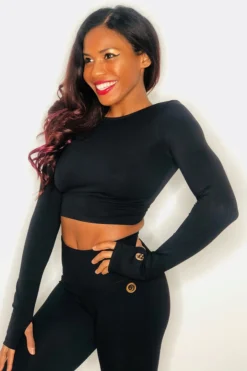 All Pole Wear Olra Activewear Long Sleeve Crop Top - Black