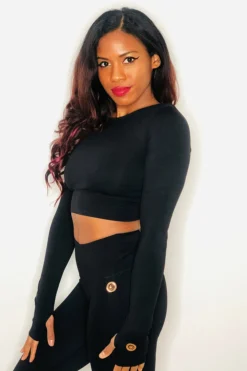 All Pole Wear Olra Activewear Long Sleeve Crop Top - Black