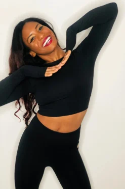 All Pole Wear Olra Activewear Long Sleeve Crop Top - Black